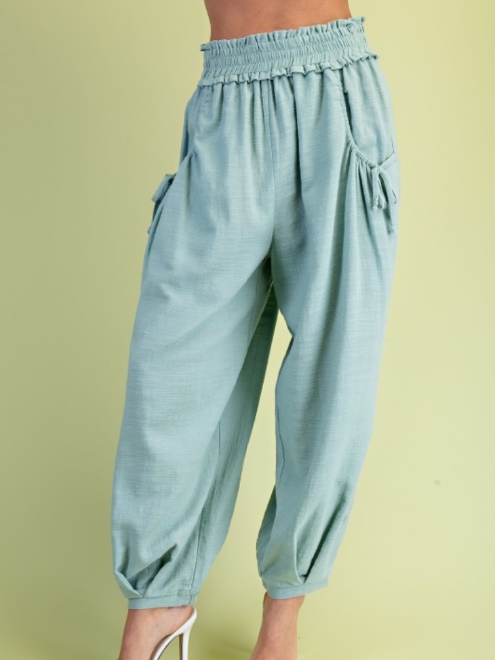 Gigio Mint Green Relaxed Fit Side Pocket Cotton Pants - Picture 3 of 6